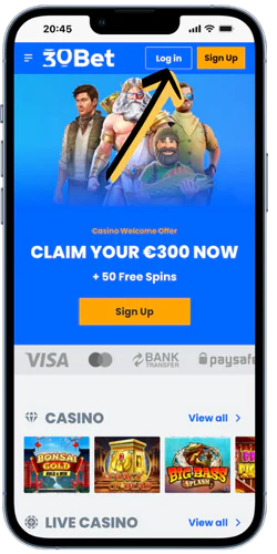 30Bet Online Casino Inlogknop
