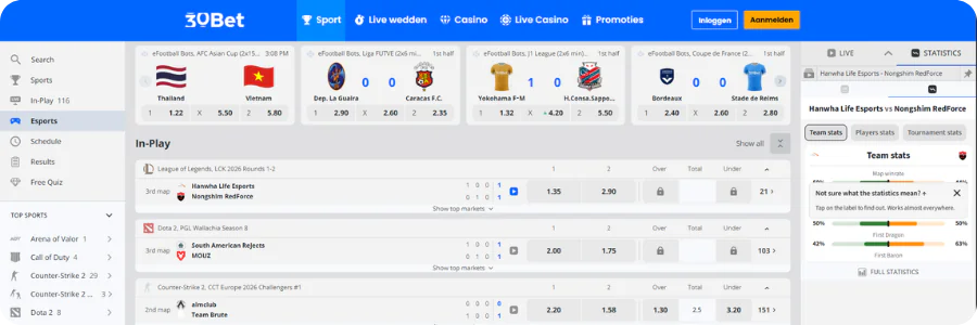 30Bet eSports-weddenschappen